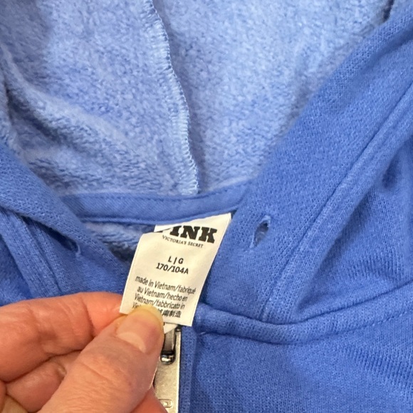 PINK Victoria’s Secret campus graphic full zip hoodie sweatshirt blue ombré L - Picture 3 of 8